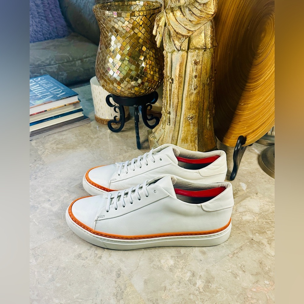 Men’s Saks Fifth Avenue 11852 09 Size 8.5 Sneakers White Leather Made In Italy